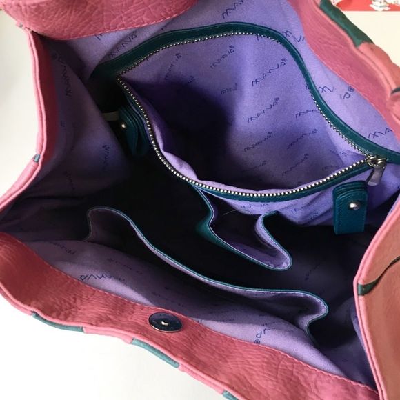 Big Leather Designer Bag, Vertical Stripe Panels - Picture 8 of 8